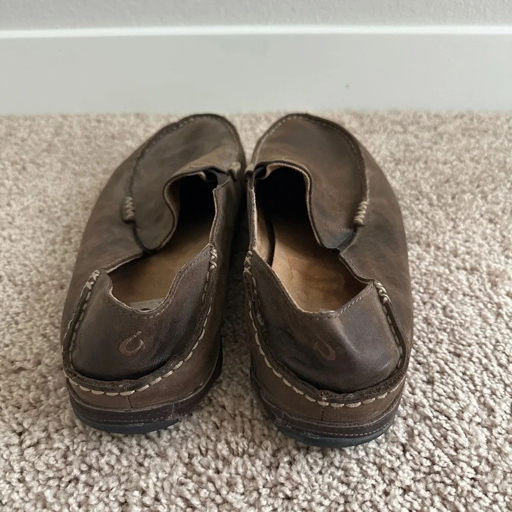 OluKai Moloa Slip On Loafer Mens 14 Brown Leather Casual Shoes 10128-6348